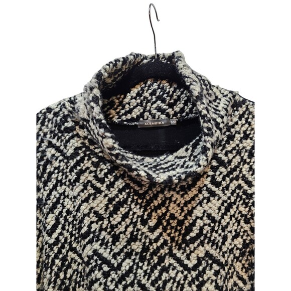 Alembika S/M Womens Sweater Poncho Black White Chunky Knit Oversized - Picture 4 of 15